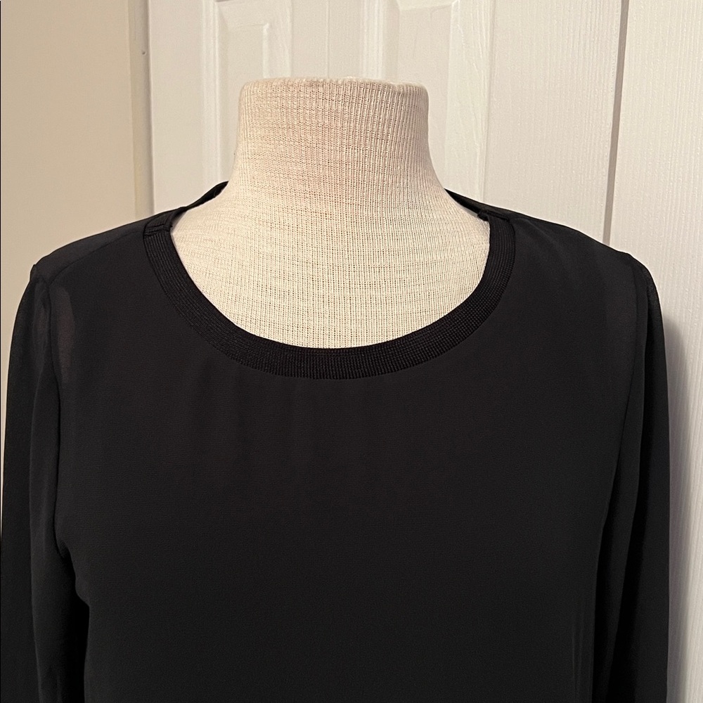 Black Soft Surroundings Long Sleeve Round Neck Semi-Sheer Tunic Size PS